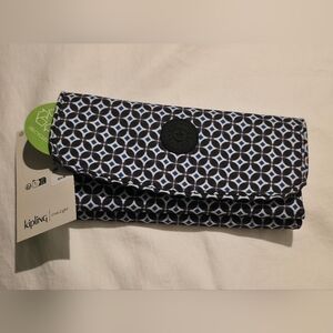 Kipling Black and White Wallet with Blue Accents